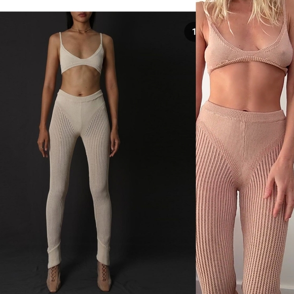 ARE YOU AM I Pants - NWT Ruve Shop SET knit futuristic natural almond tan pant set XS